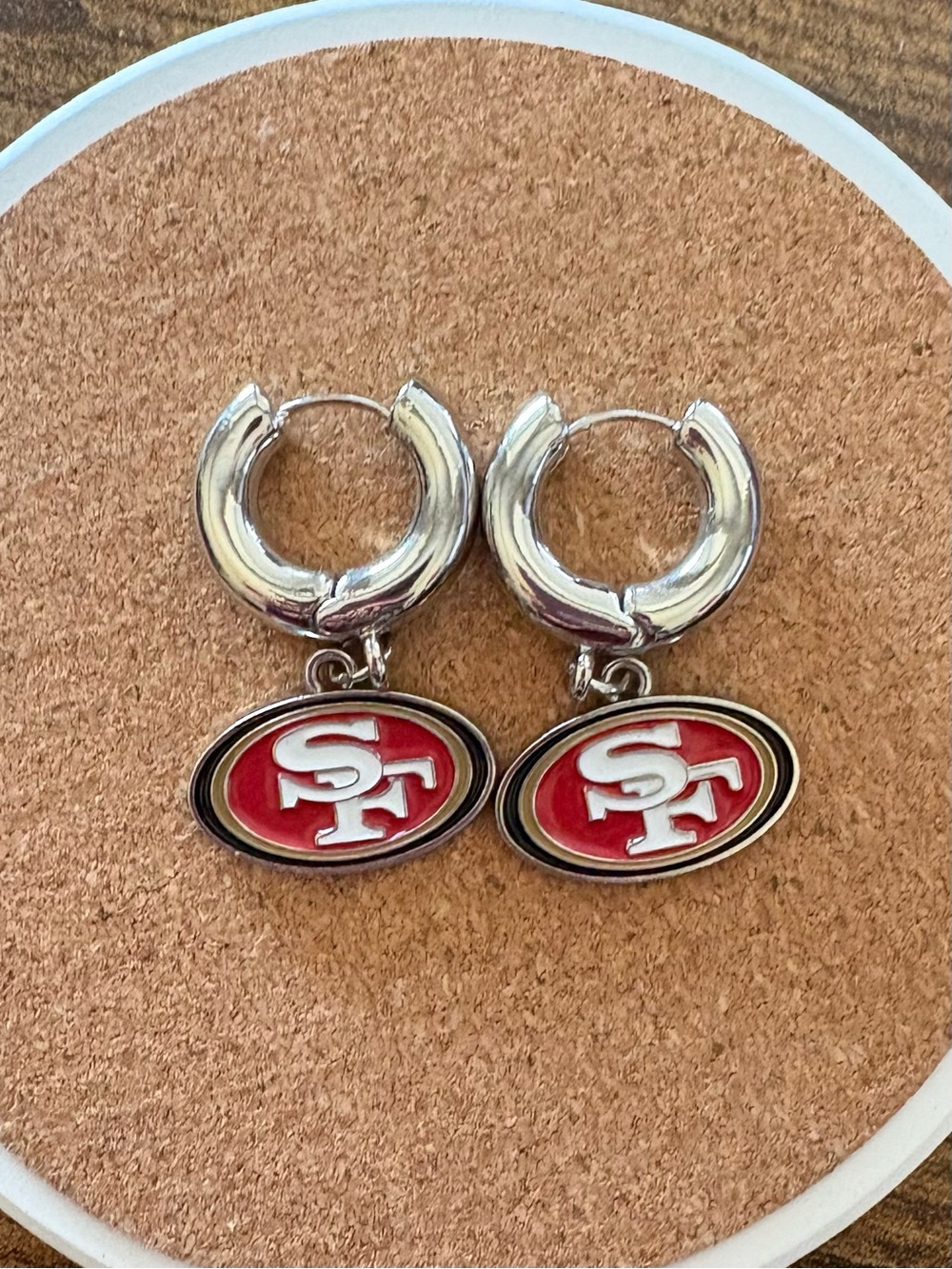 Siskiyou Sports San Francisco 49ers Red and Silver Hoop Dangle Earrings